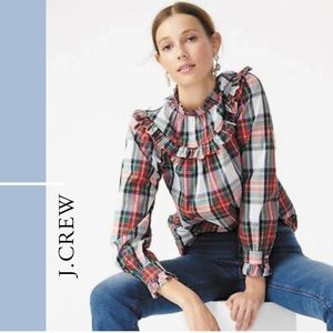 NWT J Crew Smocked Tartan Top